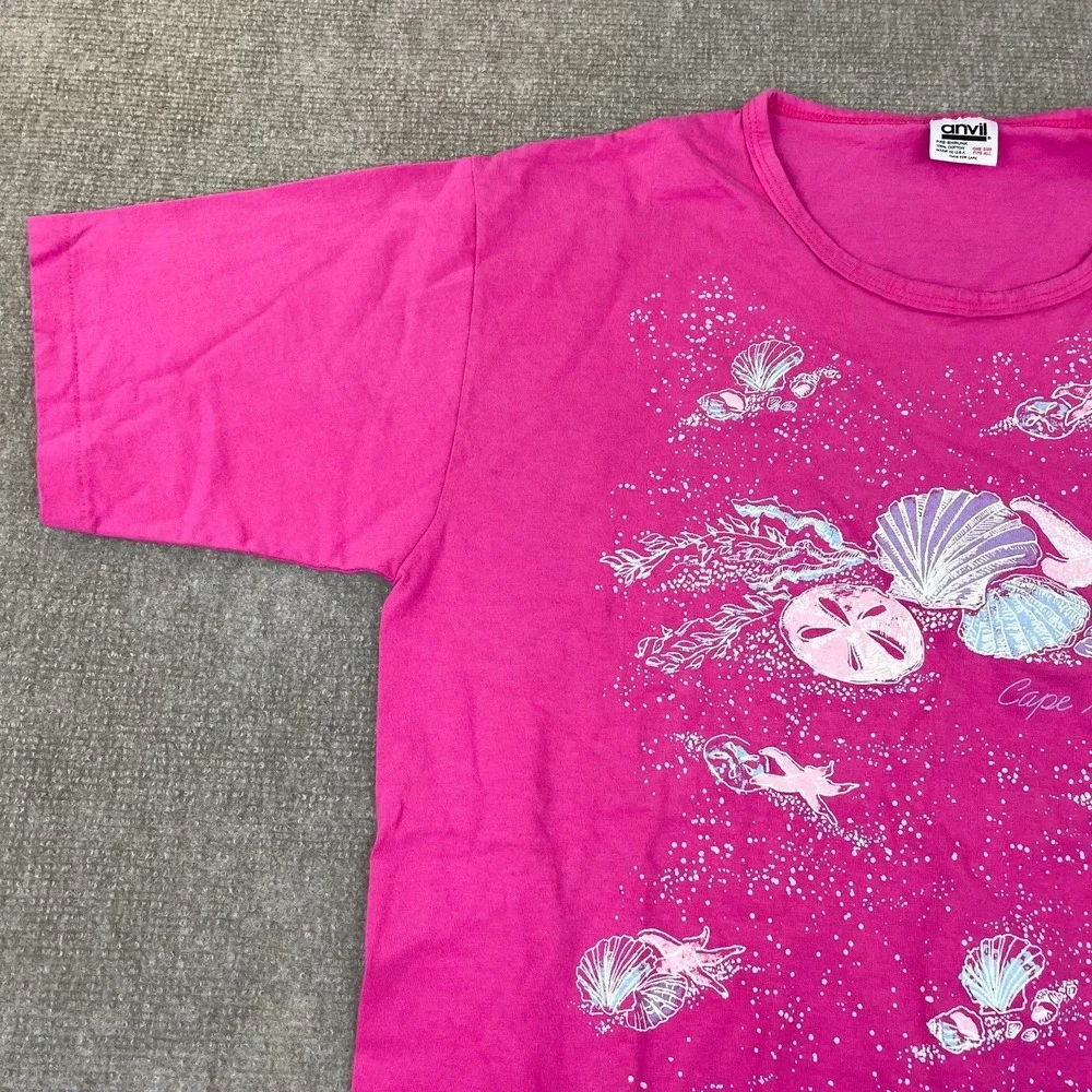 Woman's Sleep Shirt One Size Pink Seashell Starfish Beach Single Stitch USA Made